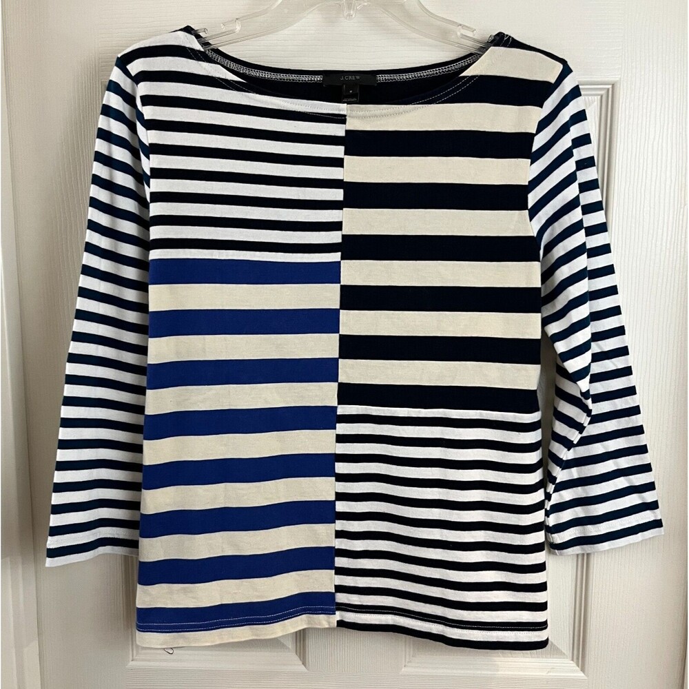J. CREW - Navy Striped Color Block Boatneck 3/4 Sleeve T-Shirt Top size Small
